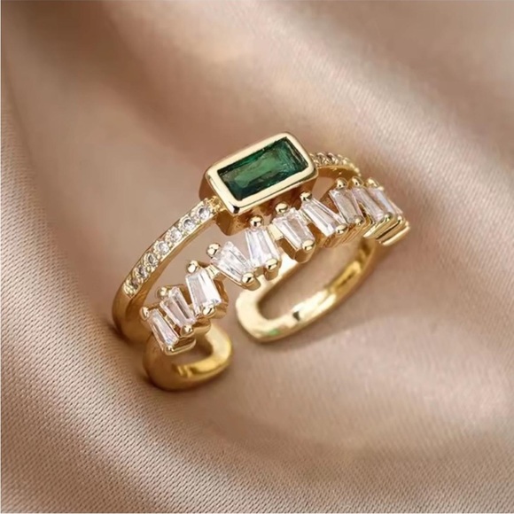 Luxe Malachite Green Adjustable Gold Ring - Picture 2 of 7